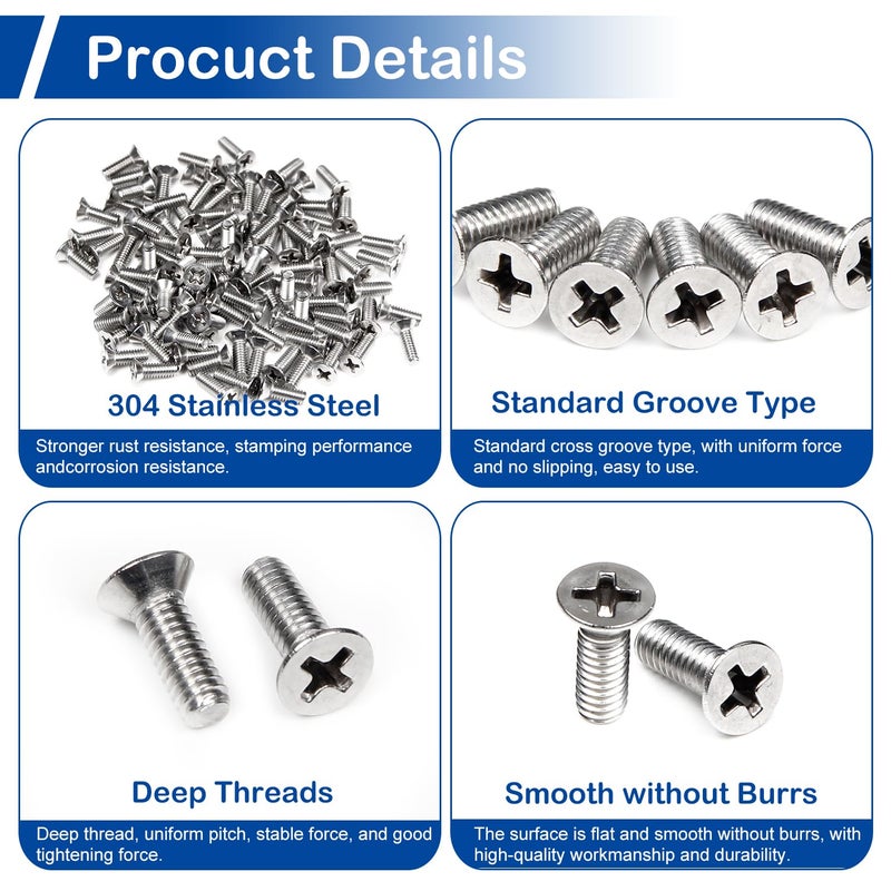 MroMax 45Pcs 1/4"-20 x 1 Phillips Flat Head Machine Screws, 304 Stainless Steel(18-8), UNC Coarse Thread, Countersunk Head Machine Screws, Phillips Drive #3 - Image 4
